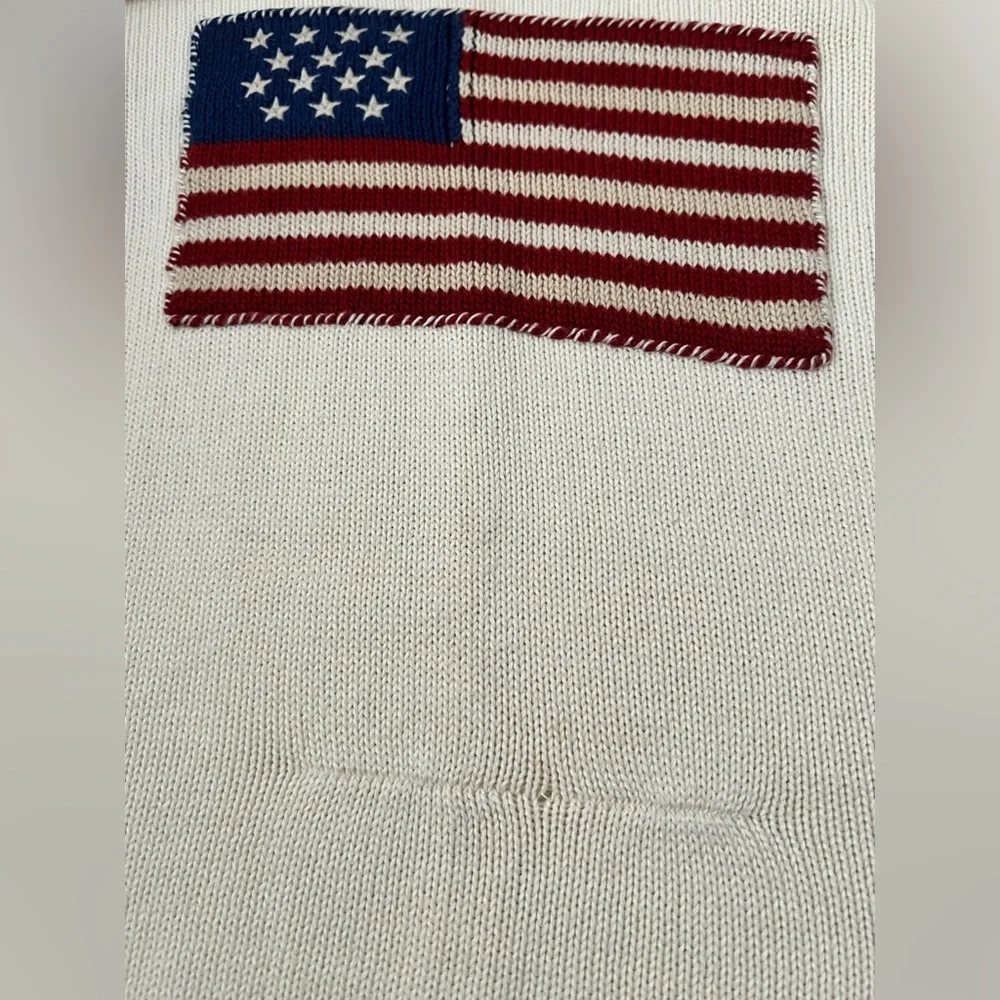 Vintage Rare Green Tag 90S Ralph Lauren Ivory Flag Knitted Sweater - Picture 15 of 15